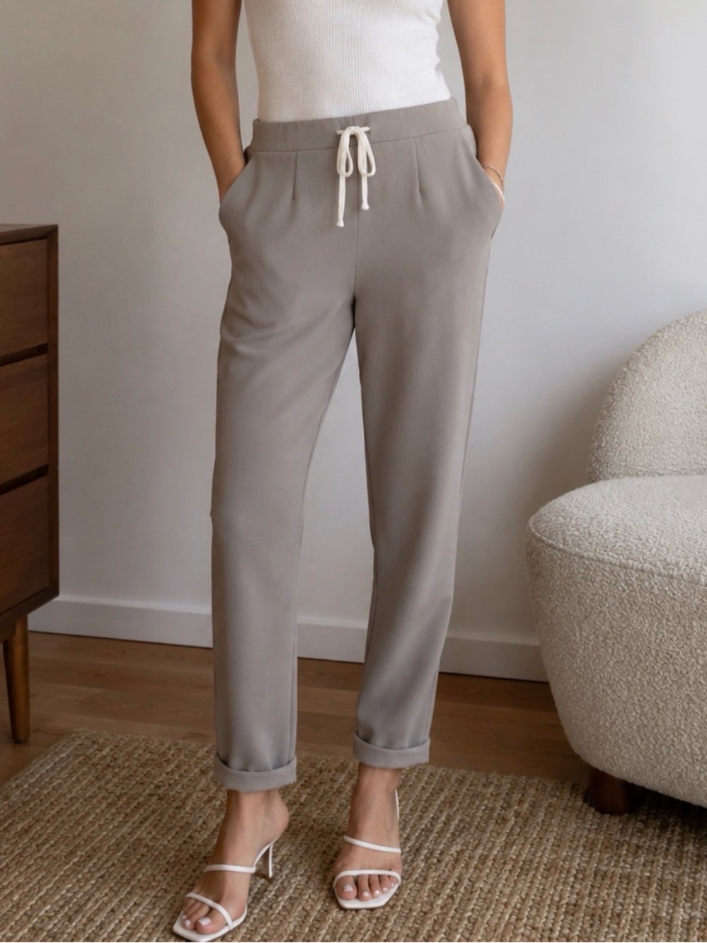Wilfred Straight-Leg Drawstring Pants in Taupe